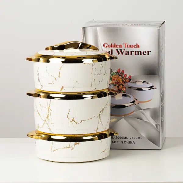 3 Piece Marble White Insulated Food Warmer