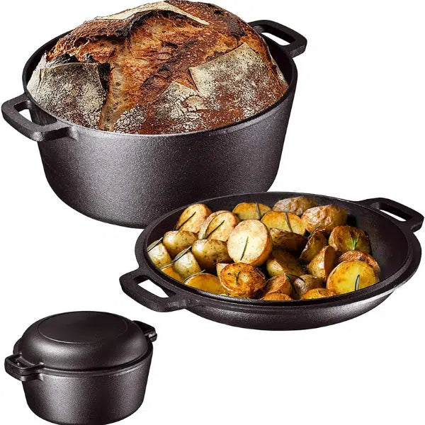 2 in 1 Cast Iron Dutch Oven with Skillet Lid