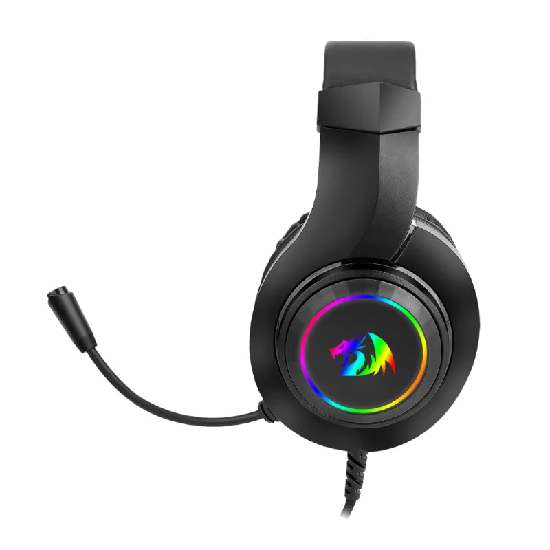 REDRAGON Over-Ear HYLAS Aux (Mic and Headset)|USB (Power Only) RGB Gaming Headset – Black