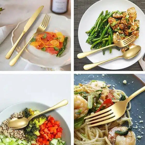 24 Piece Gold Stainless Steel Tableware Cutlery Set with Display Stand