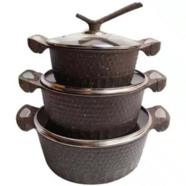 3 Piece Non stick Brown Granite Pot Set