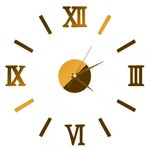 3D DIY Mirror Golden Surface Wall Clock&nbsp; Roman Numeral