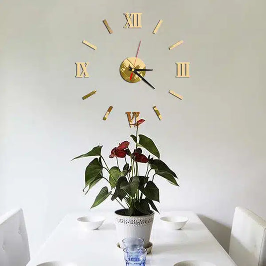 3D DIY Mirror Golden Surface Wall Clock&nbsp; Roman Numeral