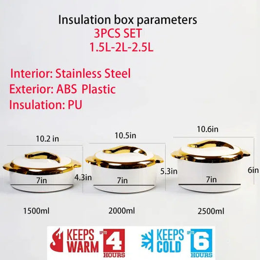 3 Piece Marble White Insulated Food Warmer