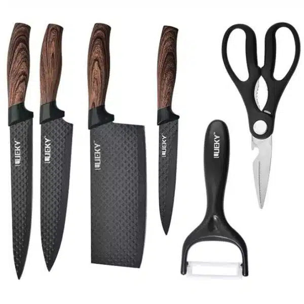 6 Piece Stainless Steel Kitchen Knife Set Japanese Damascus Pattern