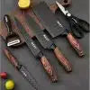 6 Piece Stainless Steel Kitchen Knife Set Japanese Damascus Pattern
