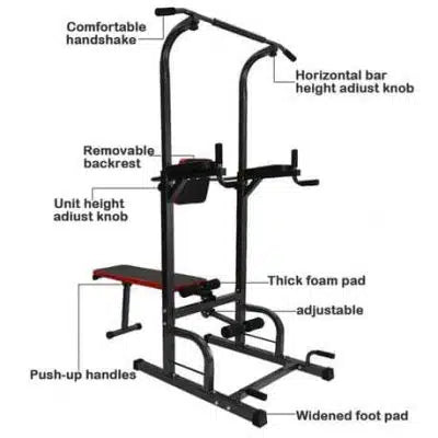 All-in-One Pull-Up Bar Adjustable Power Tower Dip Station