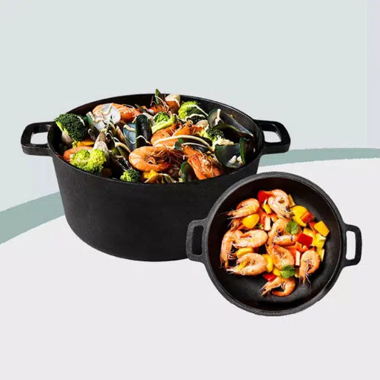 2 in 1 Cast Iron Dutch Oven with Skillet Lid