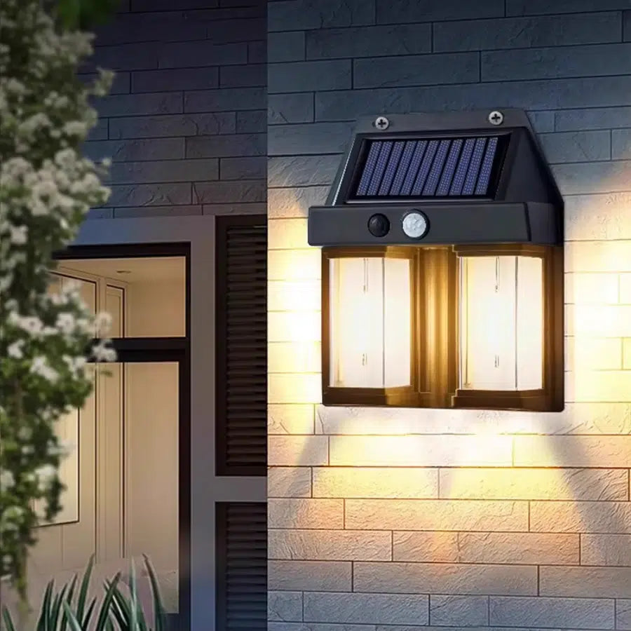 Double LED Outdoor Solar Induction Warm Light Wall Lamp