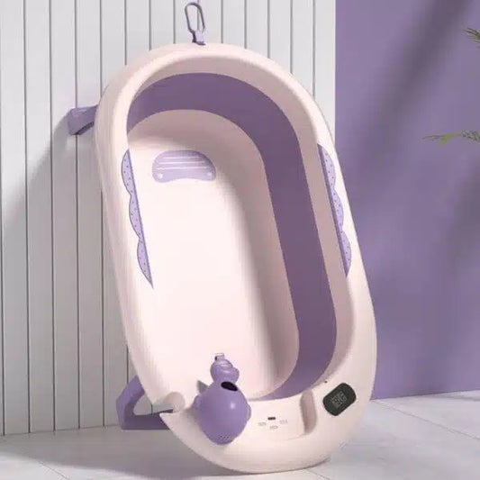 Foldable Baby Bathtub with Thermometer and Anti-Slip Design