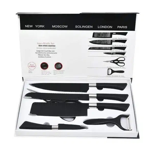 High Quality 6 Piece Kitchen Stainless Steel Knife Set with Non-Stick Surface