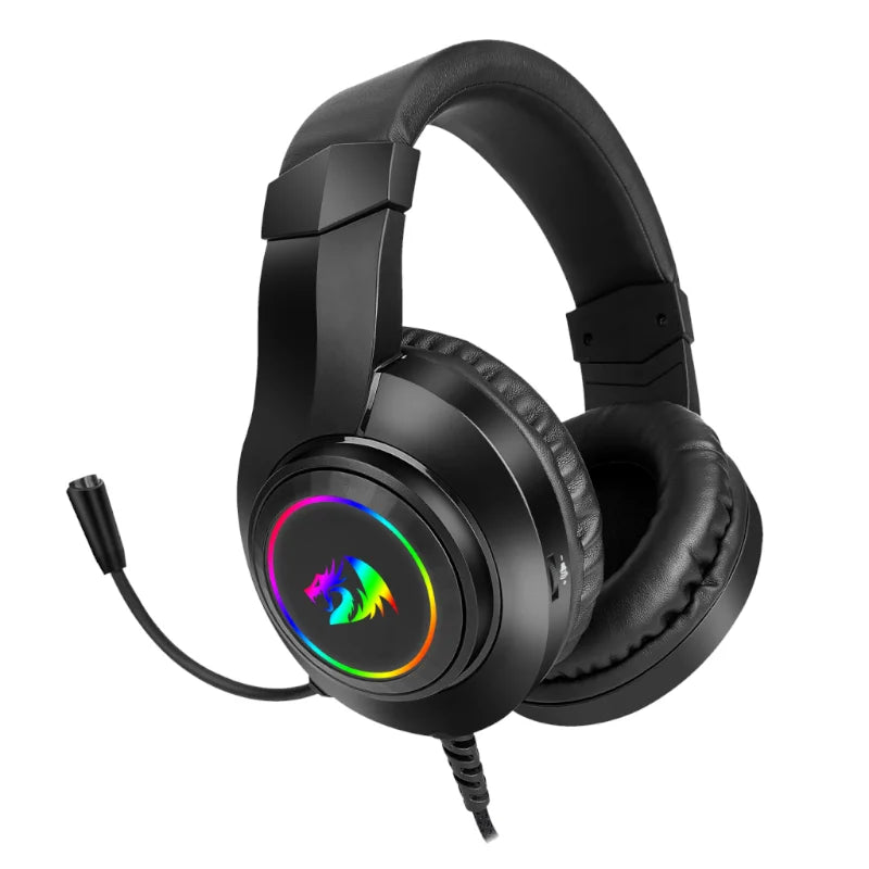 REDRAGON Over-Ear HYLAS Aux (Mic and Headset)|USB (Power Only) RGB Gaming Headset – Black